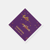 18th誕生日パープル金ゴールドhello 18スクリプト名 スタンダードカクテルナプキン (角)