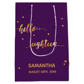18th誕生日パープル金ゴールドhello 18スクリプト名 ミディアムペーパーバッグ (裏面)