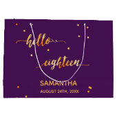 18th誕生日パープル金ゴールドhello 18スクリプト名 ラージペーパーバッグ (裏面)