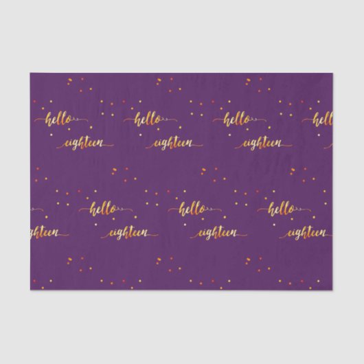 18th誕生日パープル金ゴールドhello 18タイポグラフィ 薄葉紙 (正面)