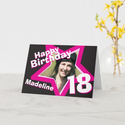 18th誕生日ピンクのカスタムフォトカード カード (黄色い花)