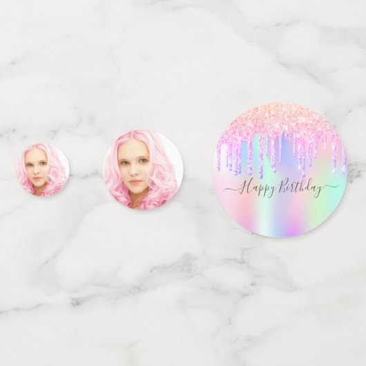 18th誕生日ピンクの写真ホログラフィック コンフェッティ (裏面)