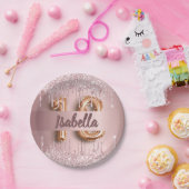 18th誕生日ピンクほこりっぽいバラグリッターモノグラム ペーパープレート (パーティー)