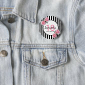 18th誕生日ピンクローズ白黒ストライプ 缶バッジ (インサイチュ)