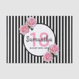 18th誕生日ピンクローズ白黒ストライプ 薄葉紙