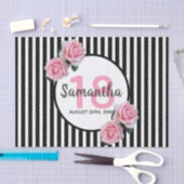 18th誕生日ピンクローズ白黒ストライプ 薄葉紙 (クラフト)