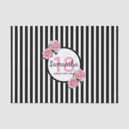 18th誕生日ピンクローズ白黒ストライプ 薄葉紙