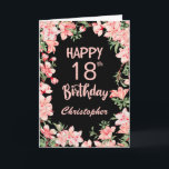 18th誕生日ピンク桃色水彩フローラブラック カード<br><div class="desc">18誕生日ピンク桃水色フローラブラック誕生日カードさらにカスタマイズするには、「クリック カスタマイズ   」ボタンをクリックし、デザインツールを使用してこのテンプレートを変更してください。</div>