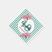 18th誕生日ピンク花模様ティール（緑がかった色）グリーンストライプ名 スタンダードカクテルナプキン (角)