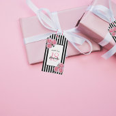 18th誕生日ピンク花模様バラブラックストライプ ギフトタグ