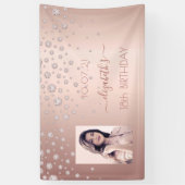 18th誕生日フォトバラ金ゴールドピンク光沢ダイヤモンド 横断幕 (縦)