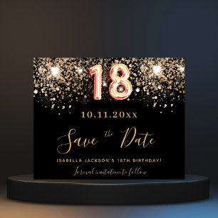 18th誕生日ブラックグリッター予算の日付を保存 チラシ