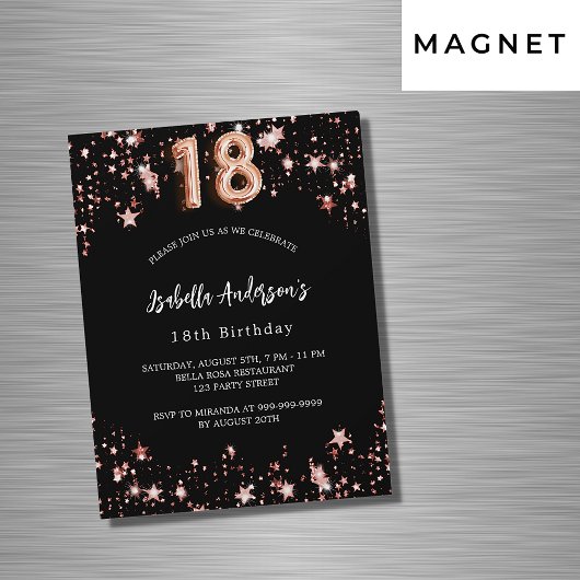 18th誕生日ブラックバラ金ゴールドスターズ豪華 マグネット招待状