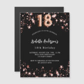 18th誕生日ブラックバラ金ゴールドスターズ豪華 マグネット招待状 (正面/裏面)