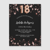 18th誕生日ブラックバラ金ゴールドスターズ豪華 マグネット招待状 (正面)
