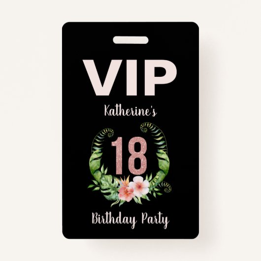 18th誕生日ブラックフローラVIP バッジ (正面)
