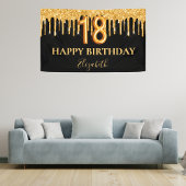 18th誕生日ブラック金ゴールドグリッターへようこそ 横断幕