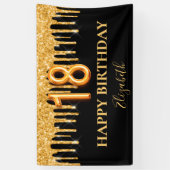 18th誕生日ブラック金ゴールドグリッターへようこそ 横断幕 (縦)