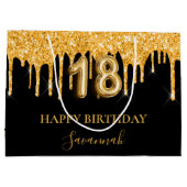 18th誕生日ブラック金ゴールドグリッタードライブ名 ラージペーパーバッグ (裏面)
