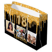 18th誕生日ブラック金ゴールドグリッタードリップフォト ラージペーパーバッグ (裏面アングル)