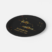 18th誕生日ブラック金ゴールドhello 18タイポグラフィ名 ペーパープレート (アングル)