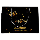 18th誕生日ブラック金ゴールドhello 18タイポグラフィ名 ラージペーパーバッグ (正面)