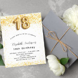 18th誕生日ホワイト金ゴールドグリッター予算 チラシ<br><div class="desc">この招待はチラシ紙で非常に薄い。封筒は含まれない。厚い招待状(同じデザイン)は当店を訪ねてほしい。18歳エレガントの誕生日パーティー。シックな白い背景。フェイク飾金ゴールドグリッター、きらめき。名前、年齢、およびパーティー詳細をカスタマイズして追加する。名前は手書入力のスタイルスクリプトで指定する。番号18バルーンスタイルフォント。</div>