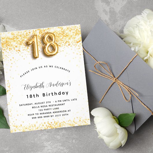 18th誕生日ホワイト金ゴールドグリッター予算 チラシ