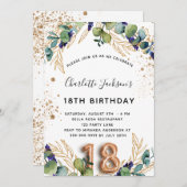 18th誕生日ユーカリ緑のグリッター エレガント 招待状 (正面/裏面)
