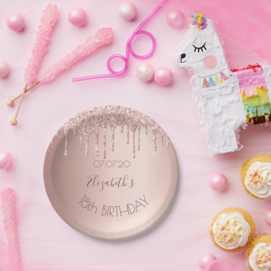18th誕生日赤面バラ金ゴールドグリッタードライブ名 ペーパープレート (パーティー)