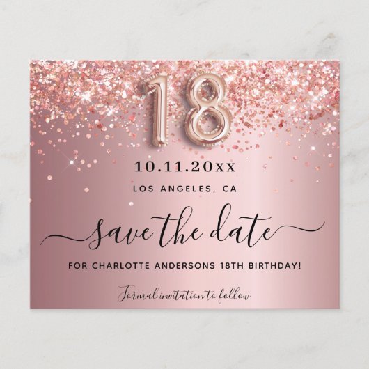 18th誕生日赤面ピンク日付予算を保存 チラシ (正面)