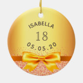 18th誕生日金ゴールド名bow セラミックオーナメント (裏面)