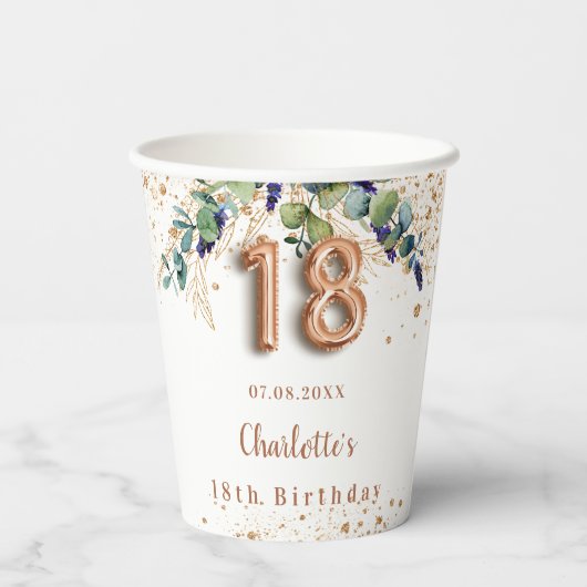 18th誕生日eucalyptus greeneryグリッターモノグラム 紙コップ (裏面)