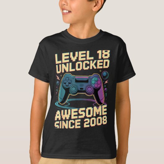 18th Birthday Boy Gift Level 18 Gamer 2008 18 Year Tシャツ (正面)