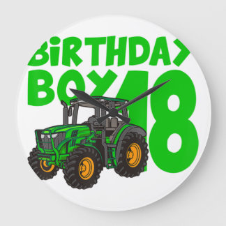 18th Birthday Boy Tractor Farm 18 Year Old Birthda ラージ壁時計