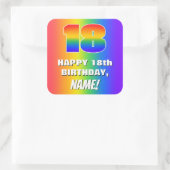 18th Birthday: Colorful, Fun Rainbow Pattern # 18 スクエアシール (バッグ)