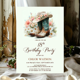 18th Birthday Cowgirl Boots and Hat Birthday Party 招待状