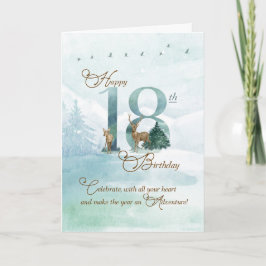 18th Birthday Evergreen Pines and Deer Nature カード