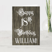 18th Birthday: Fancy, Elegant Text; Faux Wood Look カード (正面)