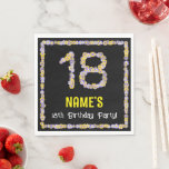 18th Birthday: Floral Flowers Number, Custom Name スタンダードランチョンナプキン<br><div class="desc">This floral, garden-inspired birthday-themed paper napkin design features a customizable name, and the message “18th Birthday Party!”. The large number “18” and the border both consist of flower icons. Fun birthday themed paper napkins like these might be used at a birthday party for somebody who is celebrating their eighteenth birthday,...</div>