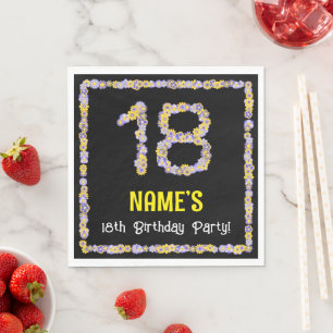 18th Birthday: Floral Flowers Number, Custom Name スタンダードランチョンナプキン