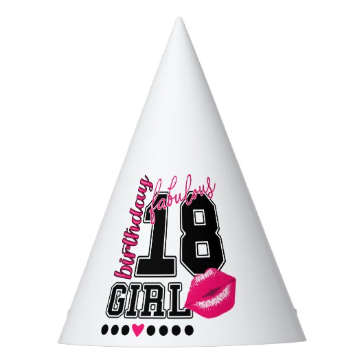18th birthday girl Partyhütchen, pink Kiss パーティーハット (正面)