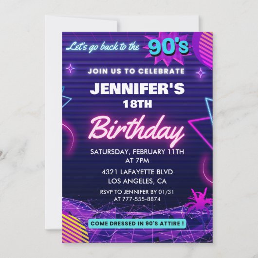 18th birthday invitation 90sをテーマにしたレトロ 招待状 (正面)