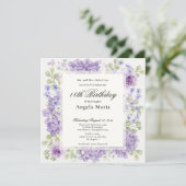 18th Birthday Invitation Elegant Purple Flowers 招待状 (スタンド正面)
