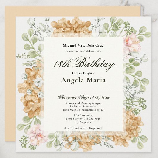 18th Birthday Invitation in Elegant Autumn Colors 招待状