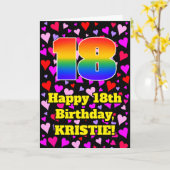 18th Birthday: Loving Hearts Pattern, Rainbow # 18 カード (黄色い花)