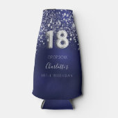 18th birthday navy blue silverグリッター名 ボトルクーラー (正面)