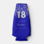 18th birthday navy blue silverグリッター名 ボトルクーラー (正面)