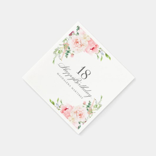18th Birthday Partyが提供するピンクのフローラ スタンダードカクテルナプキン (角)