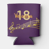 18th birthday partyパープル金ゴールドミュージックノート名 缶クーラー (正面)